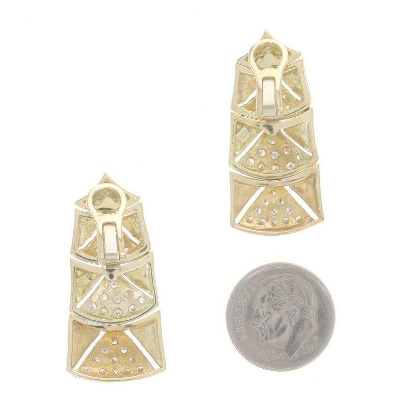 Donna Orecchini pendenti in oro giallo con diamanti - 18k Round 1.08ctw Geometric Clip-Ons in vendita