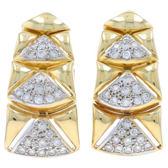 Yellow Gold Diamond Dangle Earrings - 18k Round 1.08ctw Geometric Clip-Ons