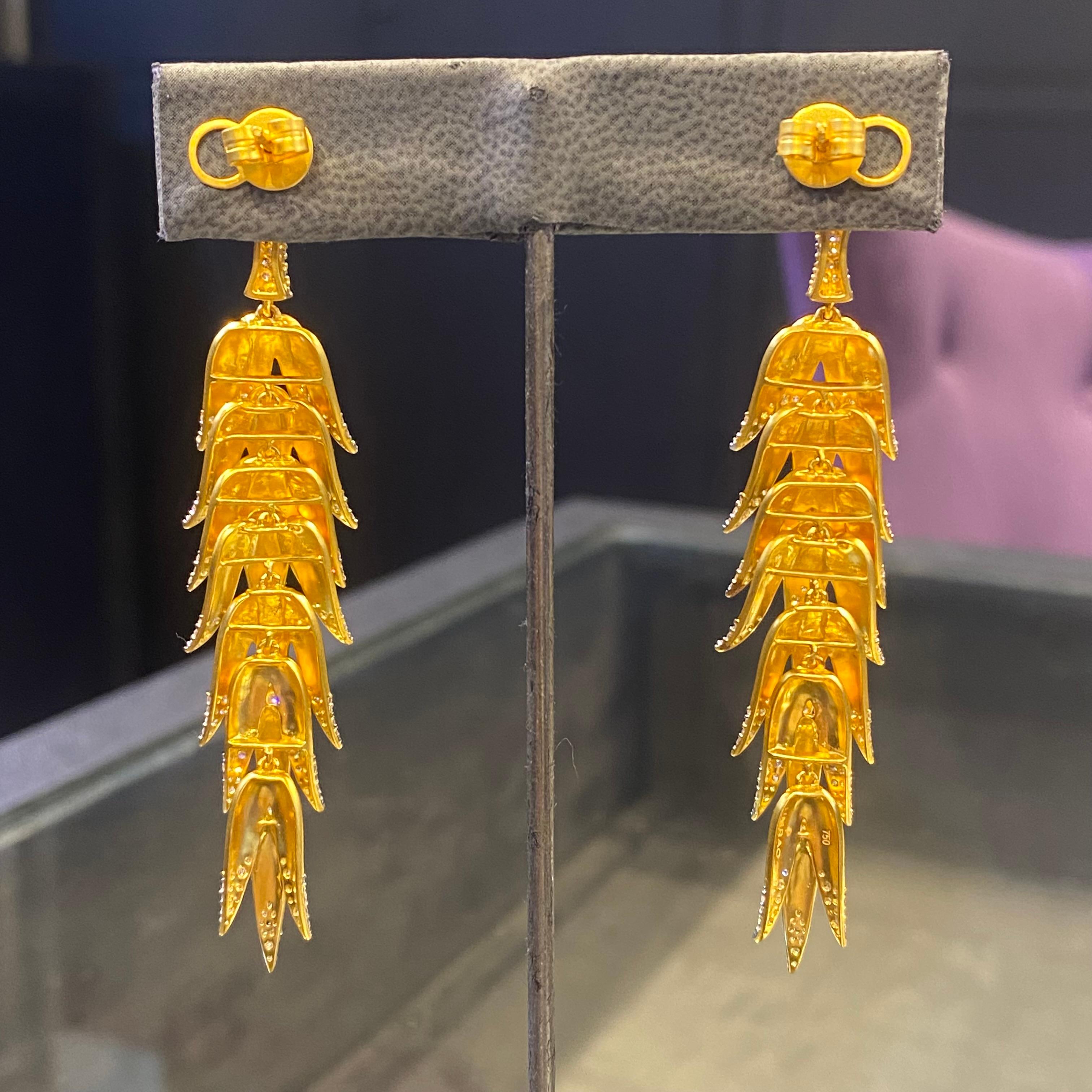 Yellow Gold & Diamond Dangle Earrings For Sale 1