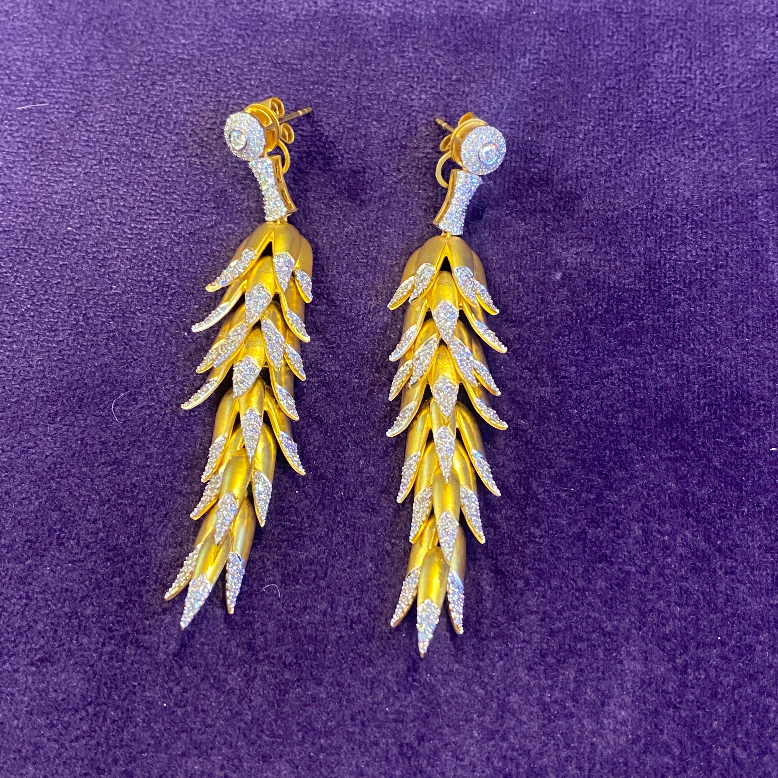 Yellow Gold & Diamond Dangle Earrings For Sale 2