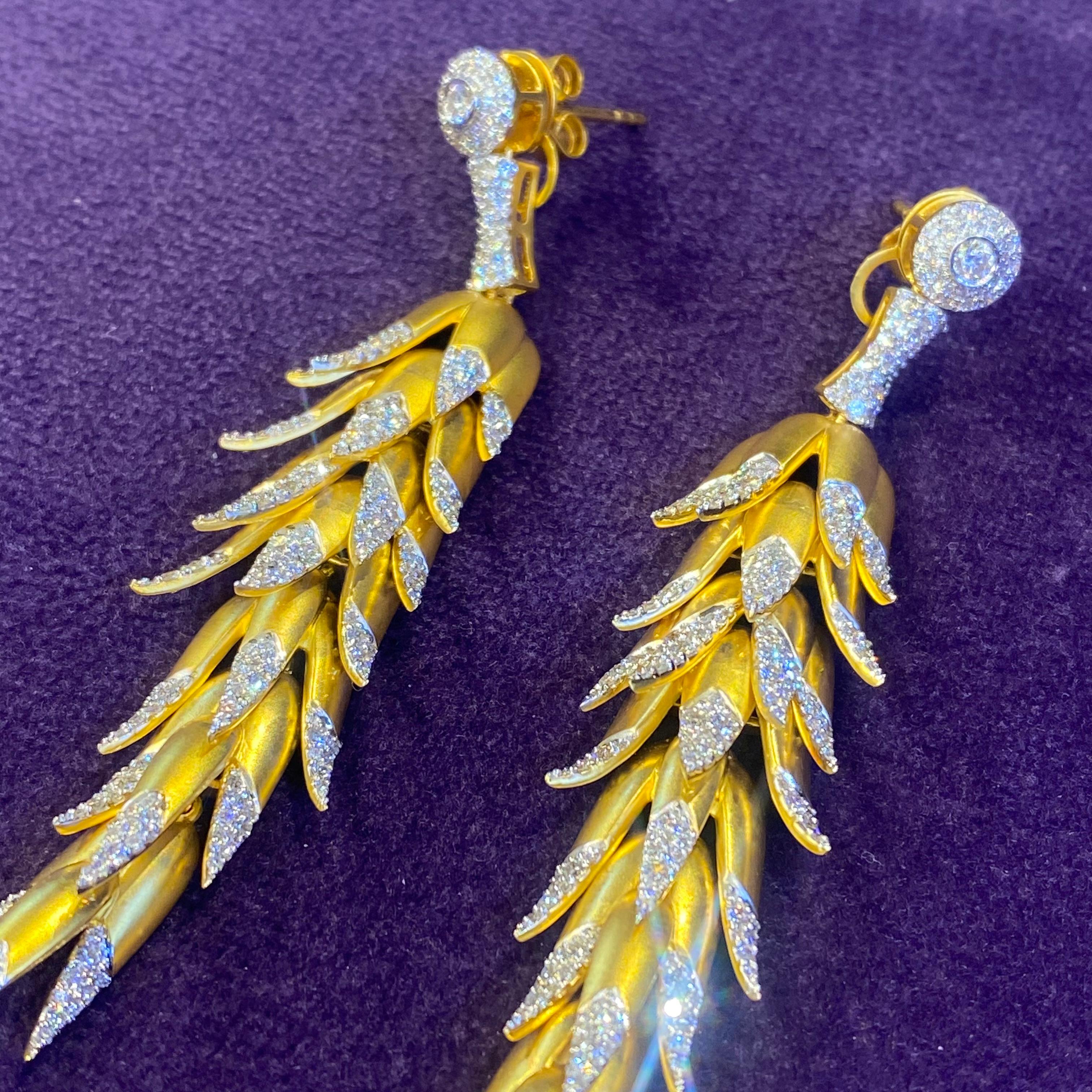 Yellow Gold & Diamond Dangle Earrings For Sale 3