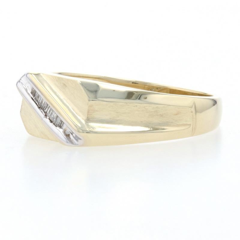 Baguette Cut Yellow Gold Diamond Diagonal Line Men's Band, 10k Baguette Brushed Wedding Ring