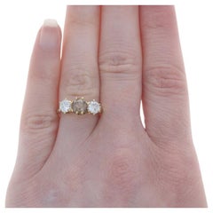 Antique Yellow Gold Diamond Diamond Art Deco Three-Stone Ring - 18k European 1.81ctw Vin