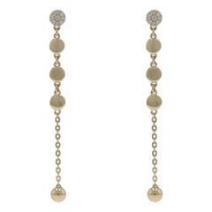 Yellow Gold Diamond Disc Drop Chain Dangle Earrings 14k Round Brilliant .11ctw