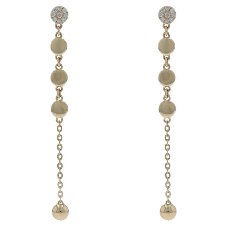 Orecchini pendenti a catena con disco di diamanti in oro giallo 14k a brillante rotondo .11ctw