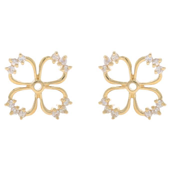 Yellow Gold Diamond Dogwood Earring Enhancers - 14k Round .24ctw Flower Blossoms