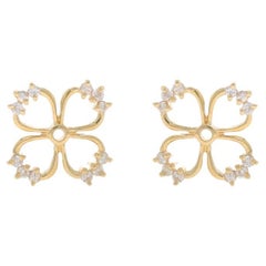 Yellow Gold Diamond Dogwood Earring Enhancers - 14k Round .24ctw Flower Blossoms