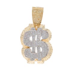 Yellow Gold Diamond Dollar Sign Men's Pendant - 14k Round .75ctw Currency Bling