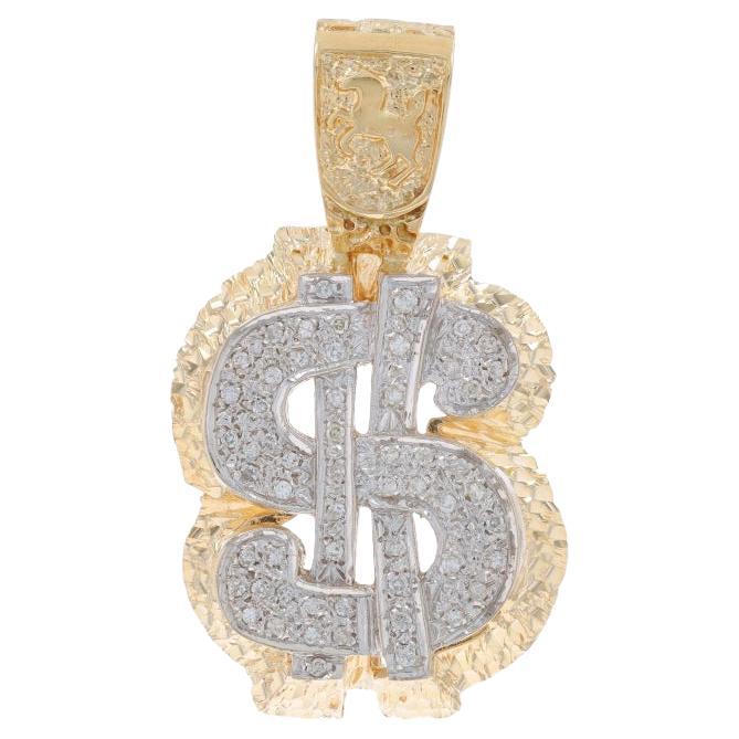 Pendentif pour homme en or jaune avec signe du dollar - 14k Round .75ctw Currency Bling