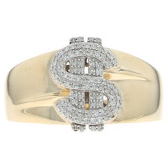 Anello da uomo in oro giallo con diamante Dollar Sign 10k Single .25ctw Money SZ 10 1/4