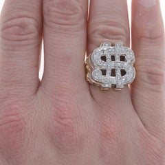 Yellow Gold Diamond Dollar Sign Men's Ring- 14k Round Brilliant .30ctw Bling
