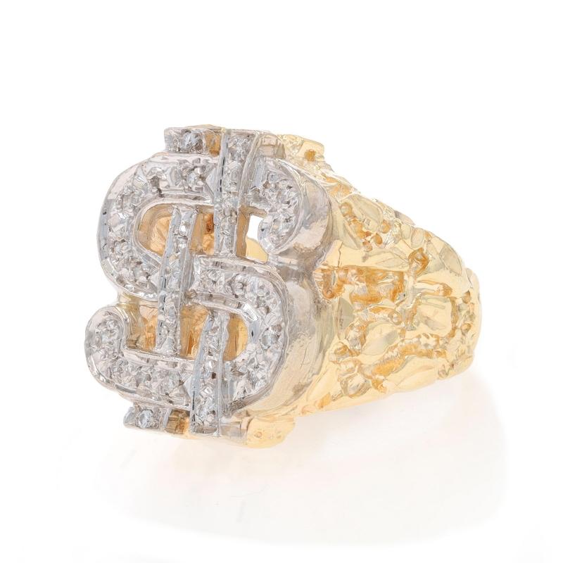 Round Cut Yellow Gold Diamond Dollar Sign Men's Ring- 14k Round Brilliant .30ctw Bling For Sale