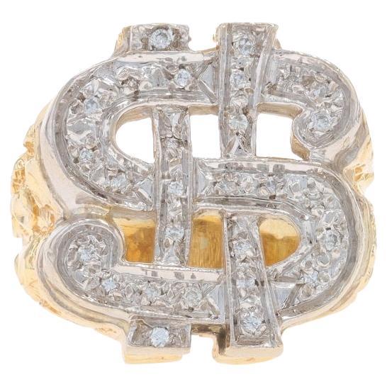 Yellow Gold Diamond Dollar Sign Men's Ring- 14k Round Brilliant .30ctw Bling For Sale