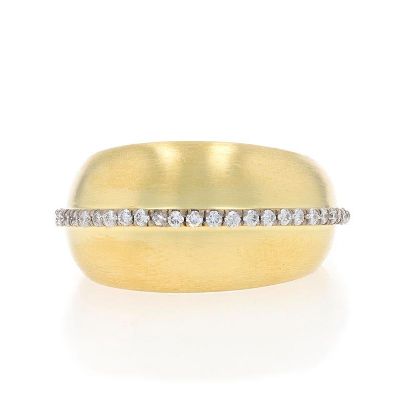 Size: 5 1/2
Sizing Fee: Up 1/2 a size for $50 or Down 1/2 a size for $40

Metal Content: 18k Yellow Gold & 18k White Gold

Stone Information

Natural Diamonds
Carat(s): .20ctw
Cut: Round Brilliant
Color: G - H
Clarity: VS1 - VS2

Total Carats: