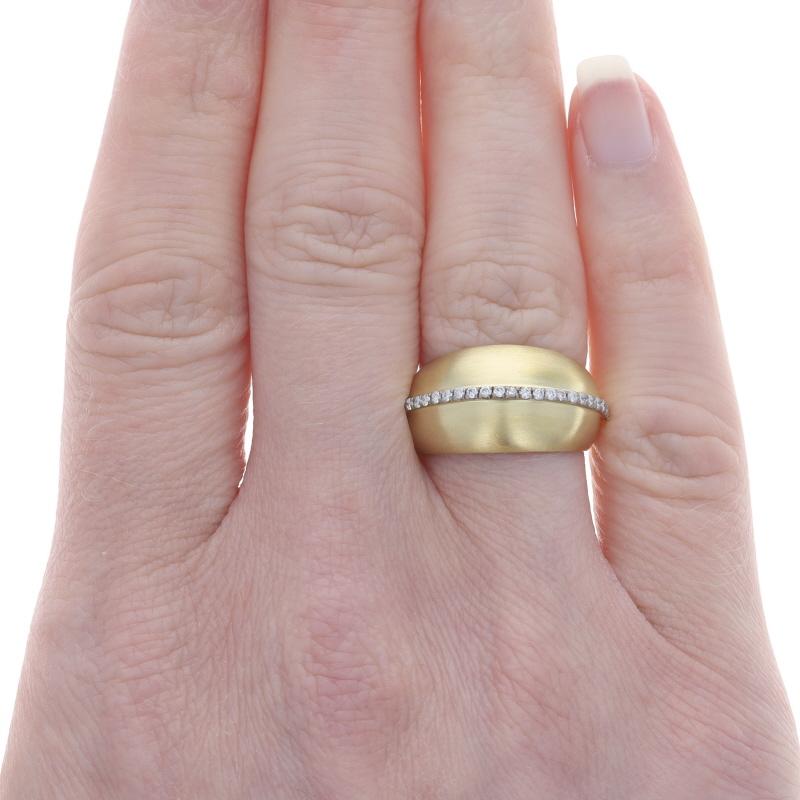 Round Cut Yellow Gold Diamond Dome Band - 18k Round Brilliant .20ctw Stripe Ring