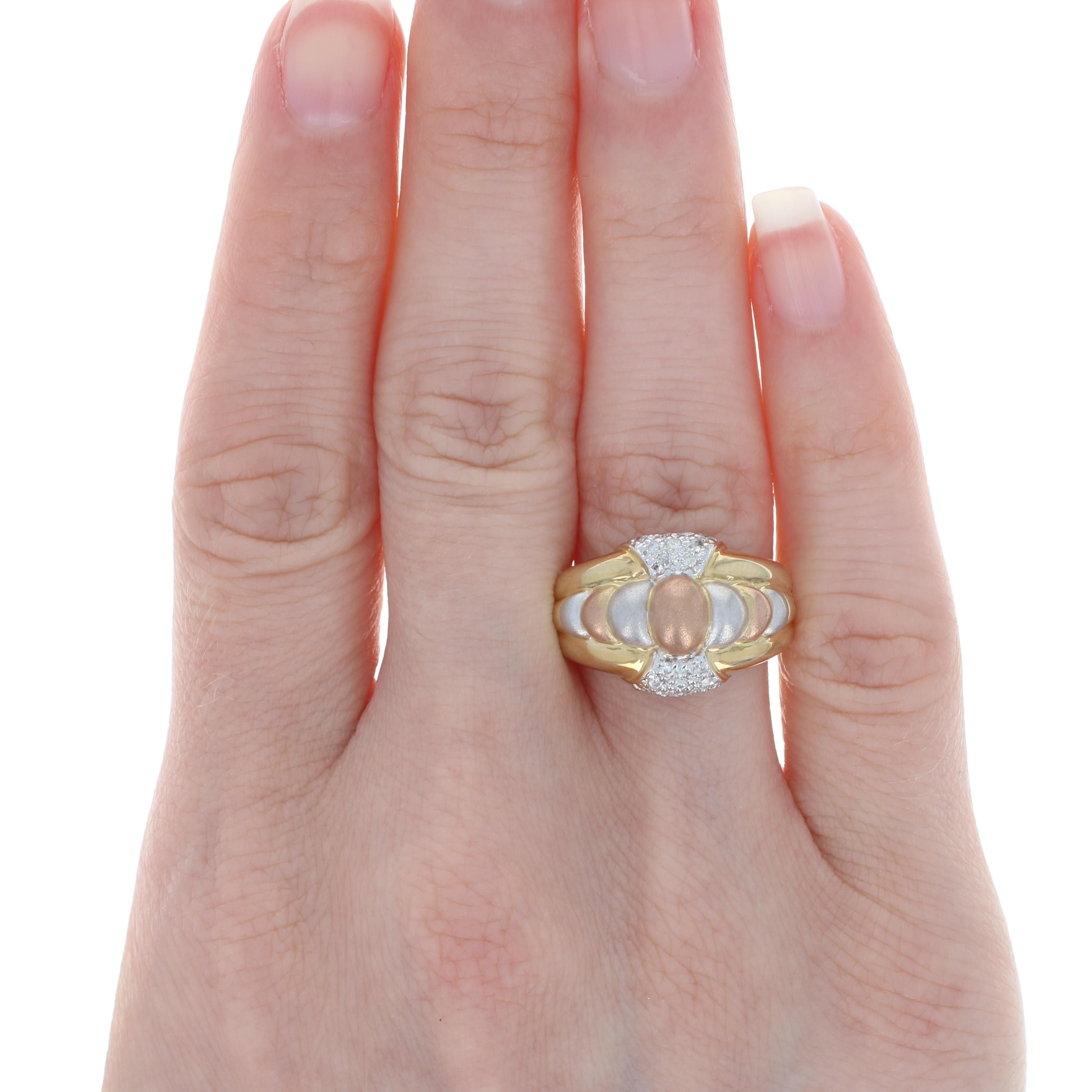 Uncut Yellow Gold Diamond Dome Ring, 14k Round Brilliant .27ctw Matte Finish Ribbed