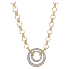 Yellow Gold Diamond Double Circle Pendant Necklace 18 1/2" 14k Rd.32ctw Eternity