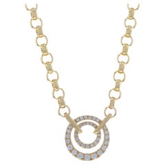 Yellow Gold Diamond Double Circle Pendant Necklace 18 1/2" - 14k Round Brilliant