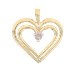 Yellow Gold Diamond Double Heart Solitaire Pendant 10k Rnd.10ct Champagne Brown