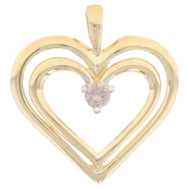 Yellow Gold Diamond Double Heart Solitaire Pendant 10k Rnd.10ct Champagne Brown
