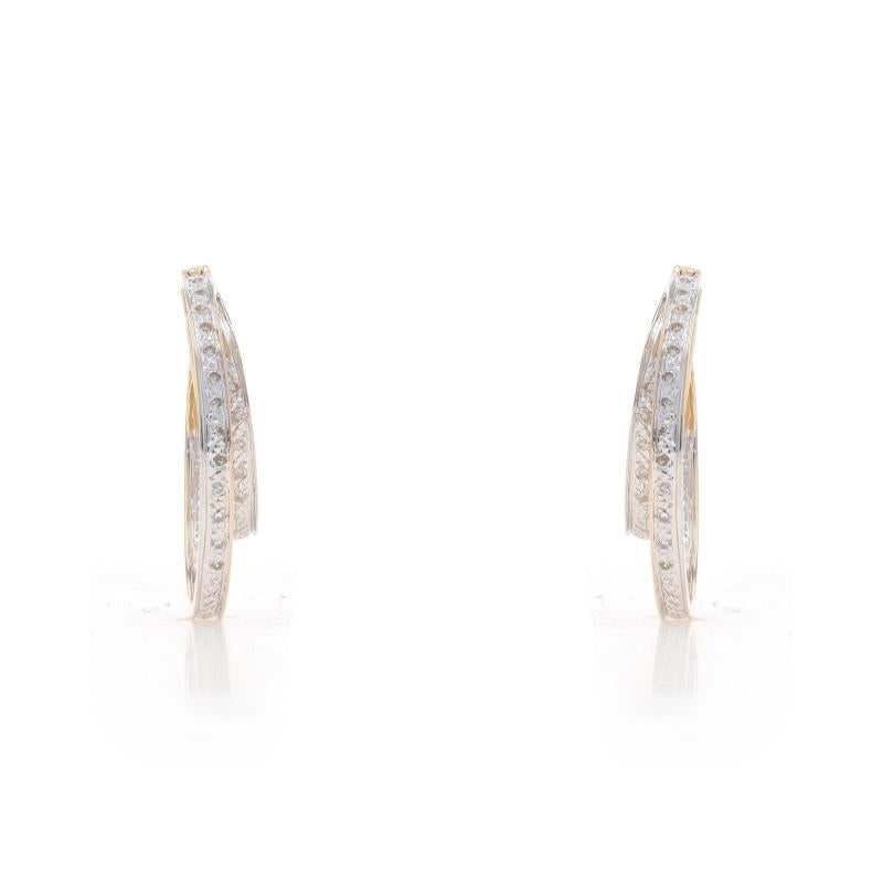 Metal Content: 10k Yellow Gold & 10k White Gold (hoops) with 14k Yellow Gold (posts)

Stone Information

Natural Diamonds
Carat(s): .20ctw
Cut: Single
Color: Champagne Brown
Clarity: I1 - I2

Total Carats: .20ctw

Style: Double Hoop
Fastening Type: