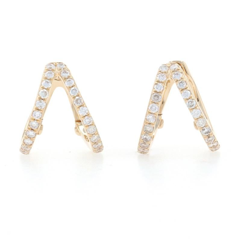 Metal Content: 14k Yellow Gold 

Stone Information: 
Natural Diamonds
Total Carats: .26ctw 
Cut: Round Brilliant 
Color: F - G 
Clarity: VS1 - VS2

Style: Double Huggie Hoop
Fastening Type: Snap Closures 

Measurements: 
Tall: 13/32