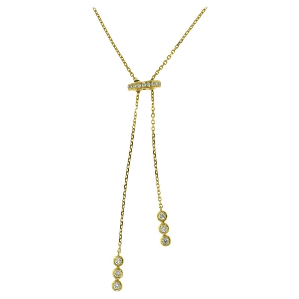 Yellow Gold Diamond Double Lariat Pulley Necklace