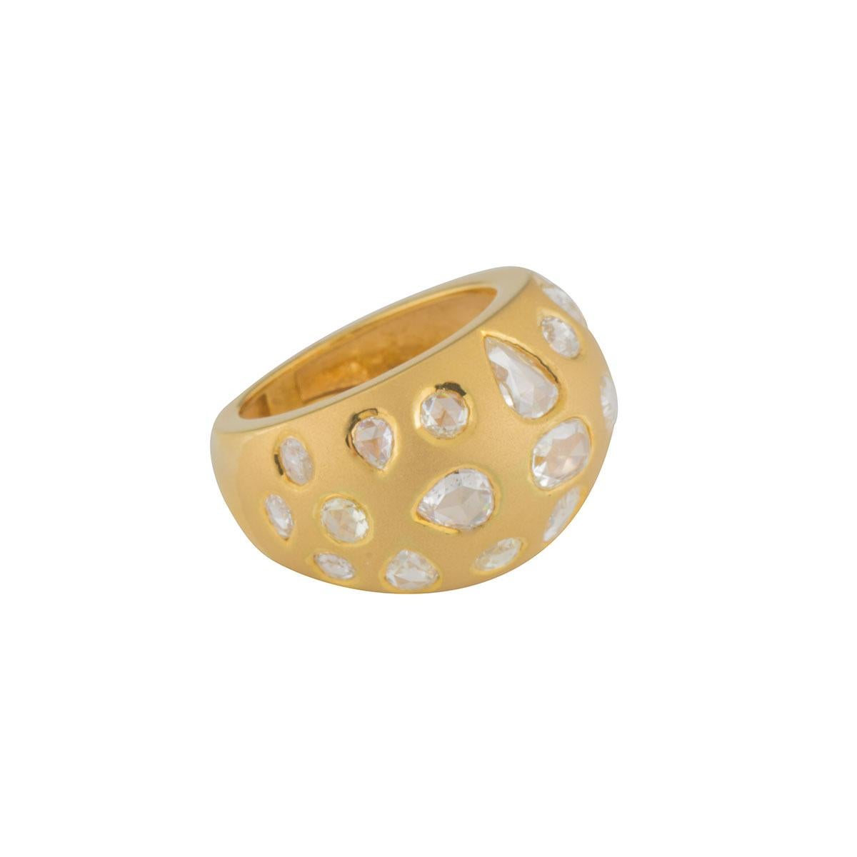 Rose Cut Yellow Gold Diamond Dress Dome Ring 2.91 Carat