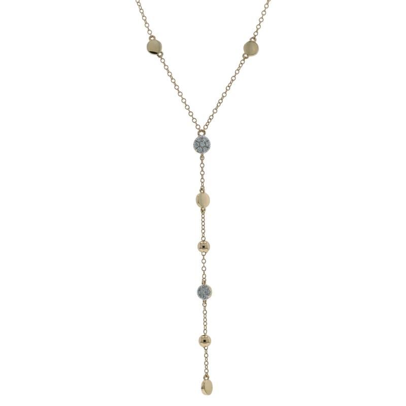 Collana con ciondolo a goccia di diamanti in oro giallo 14k a forma di brillante rotondo regolabile in vendita