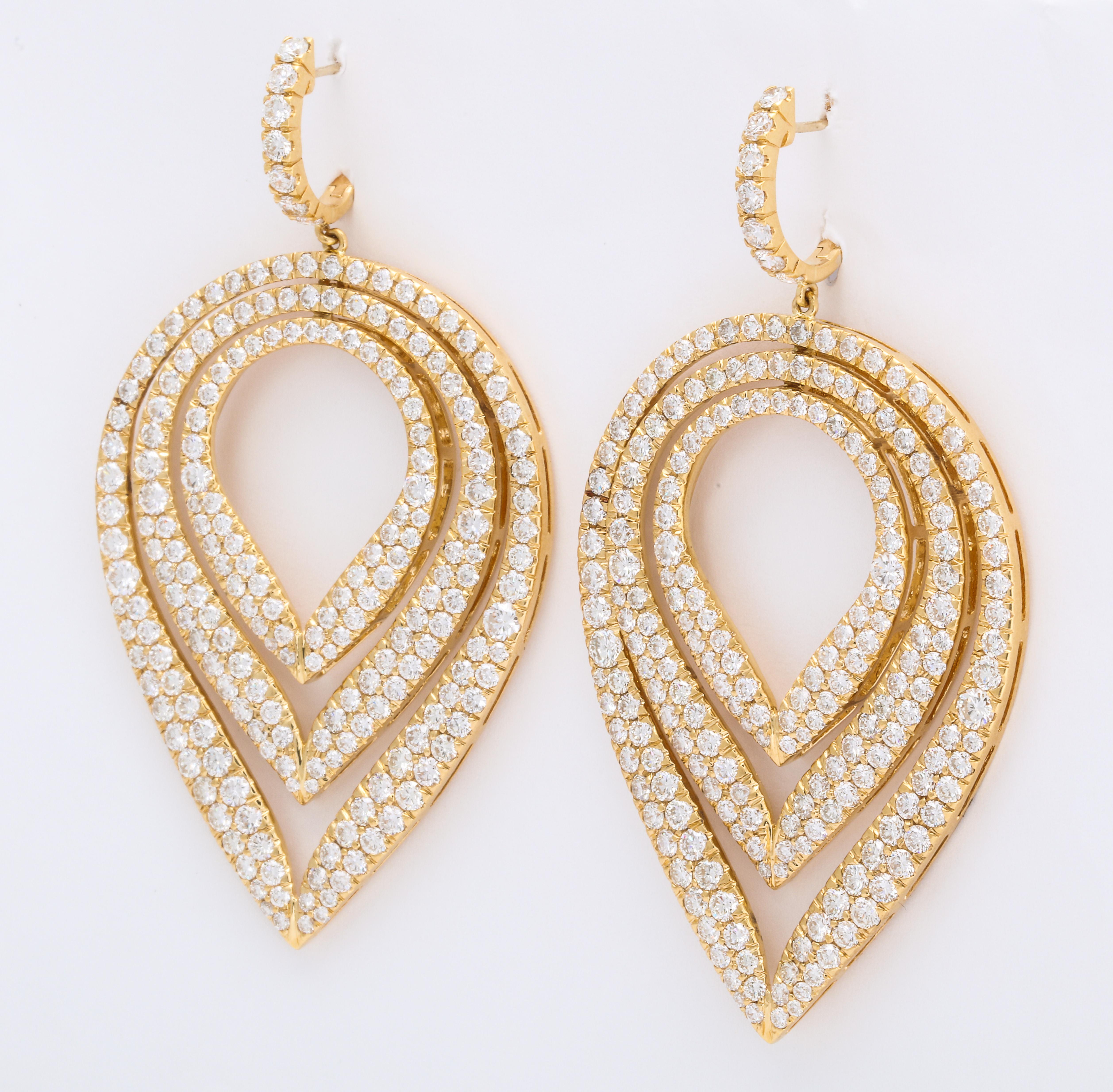 Contemporary Yellow Gold & Diamond Ear Pendant Earrings
