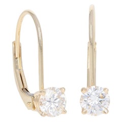 Yellow Gold Diamond Earrings, 14K Round Brilliant Cut .68 Carat Pierced Drops