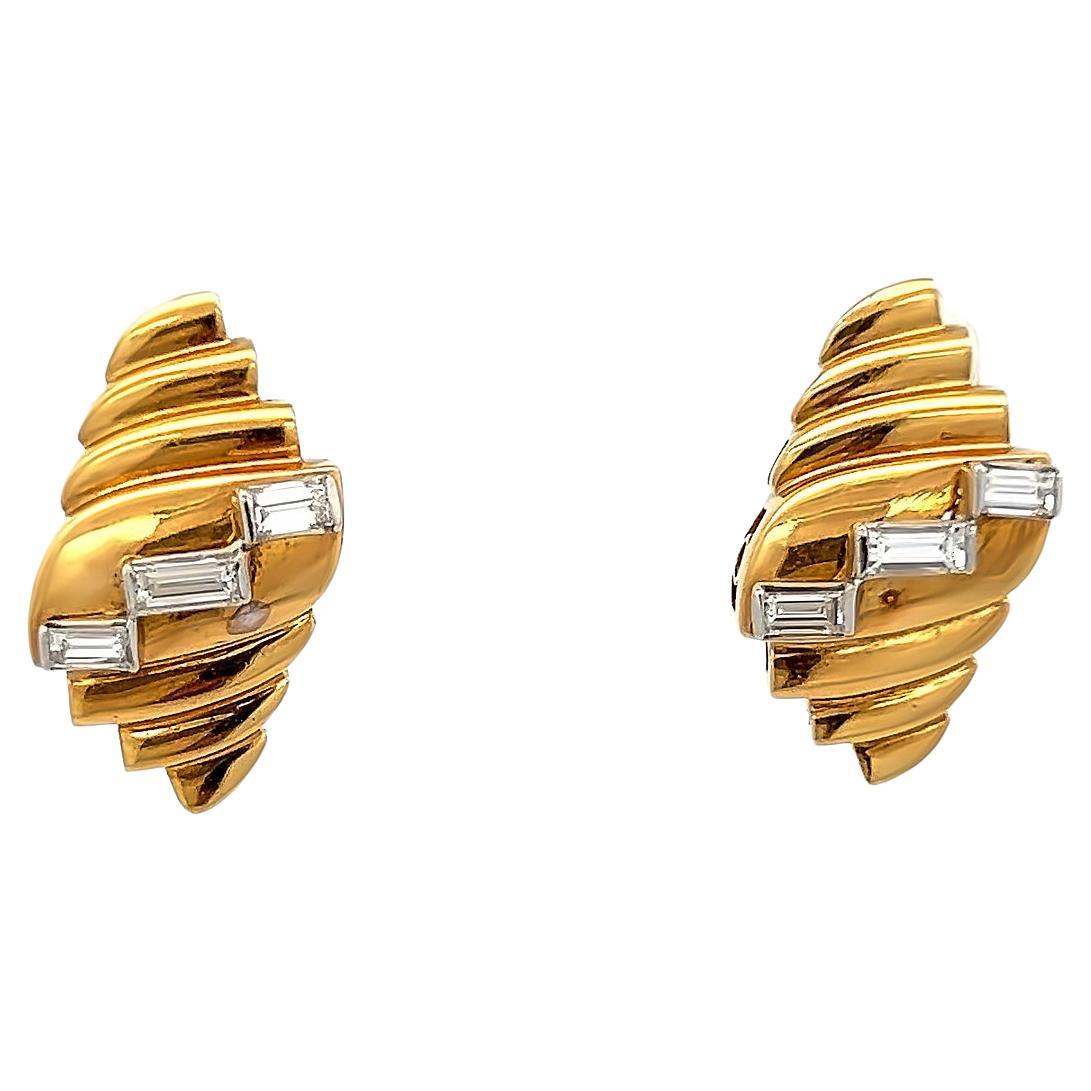 Yellow Gold Diamond Earrings For Sale