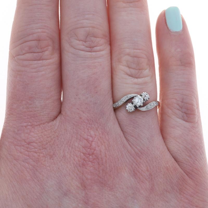 Old Mine Cut Yellow Gold Diamond Edwardian Bypass Ring - 14k European and Mine .50ctw For Sale