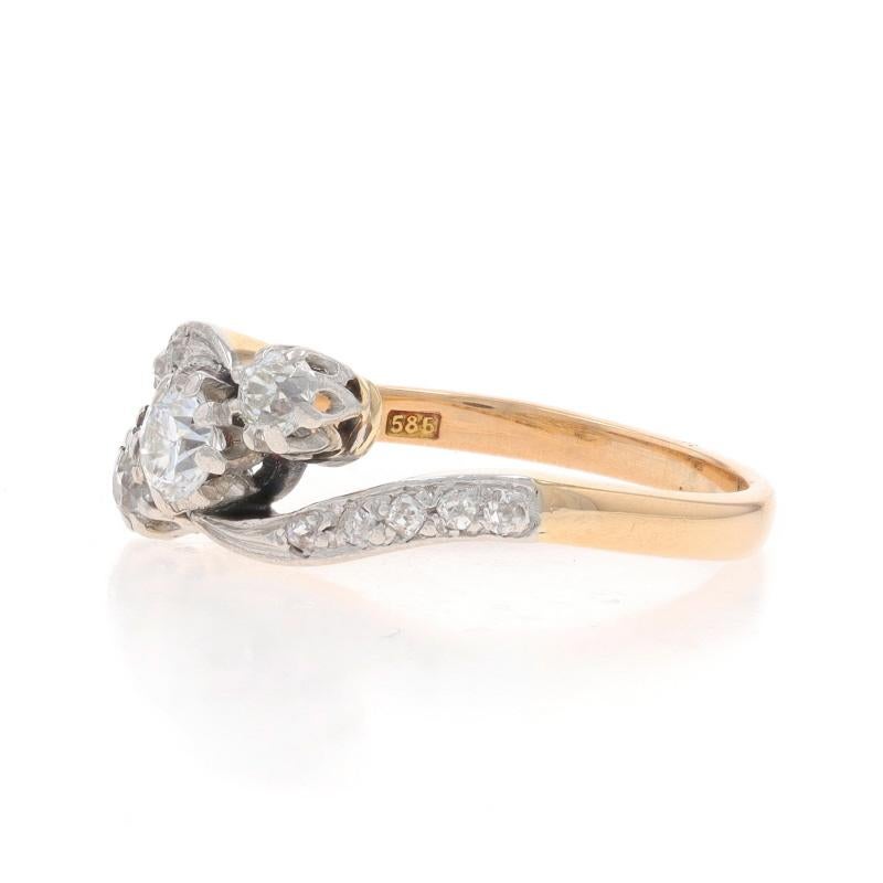 Yellow Gold Diamond Edwardian Bypass Ring - 14k European and Mine .50ctw In Excellent Condition For Sale In Greensboro, NC