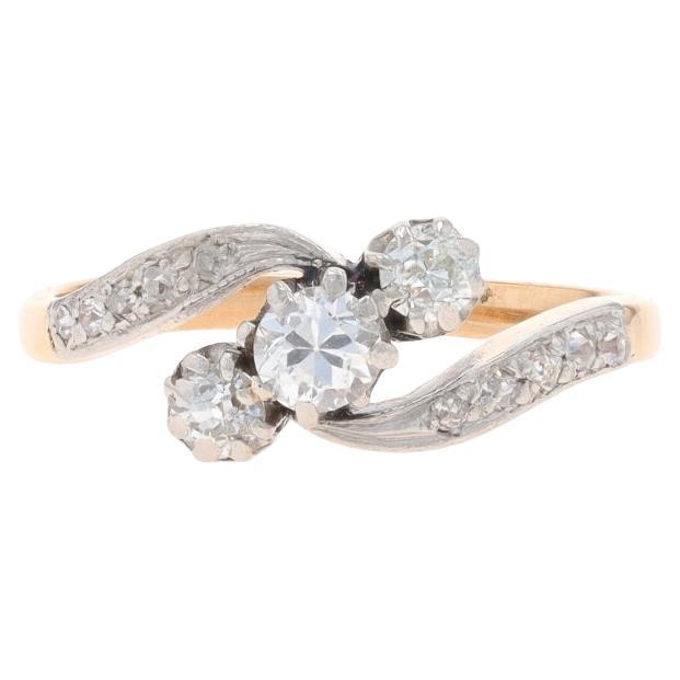 Yellow Gold Diamond Edwardian Bypass Ring - 14k European and Mine .50ctw