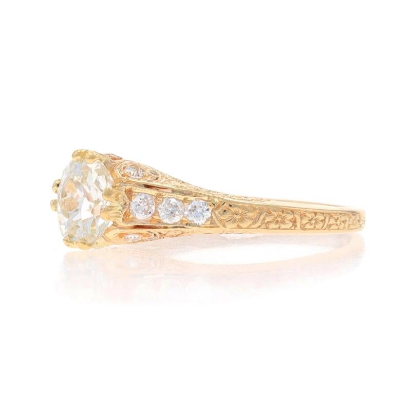 Taglio vecchia miniera Anello di fidanzamento edoardiano con diamante in oro giallo - 14k Old Mine 1.31ctw Floral in vendita