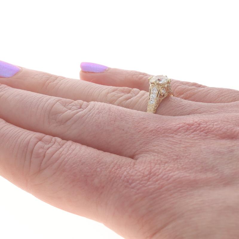 Anello di fidanzamento edoardiano con diamante in oro giallo - 14k Old Mine 1.31ctw Floral In condizioni ottime in vendita a Greensboro, NC