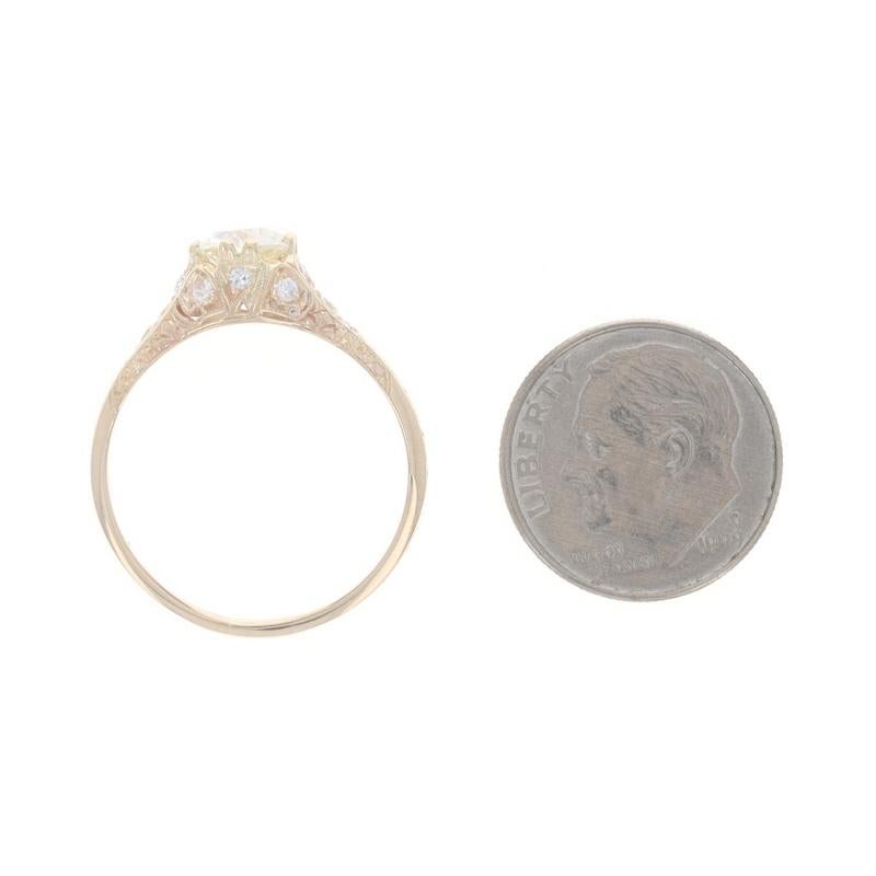 Donna Anello di fidanzamento edoardiano con diamante in oro giallo - 14k Old Mine 1.31ctw Floral in vendita