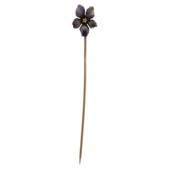 Or Jaune Diamant Edwardian Flower Blossom Stickpin -14k Old Mine 1.00 Antique