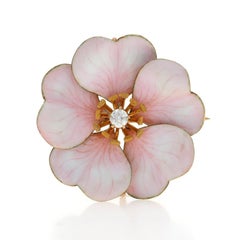 Yellow Gold Diamond Edwardian Flower Watch Pin - 14k Mine .12ct Antique Brooch