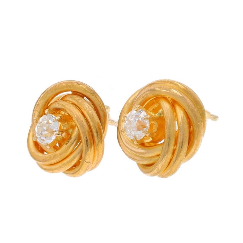 Taille vieille mine Boucles d'oreilles nœud Edwardian en or jaune et diamants - 18k Mine .44ctw Converted en vente