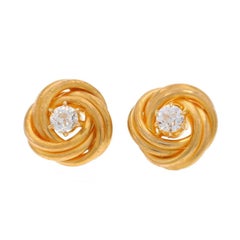Orecchini con nodo edoardiano in oro giallo con diamante - 18k Mine .44ctw Convertito