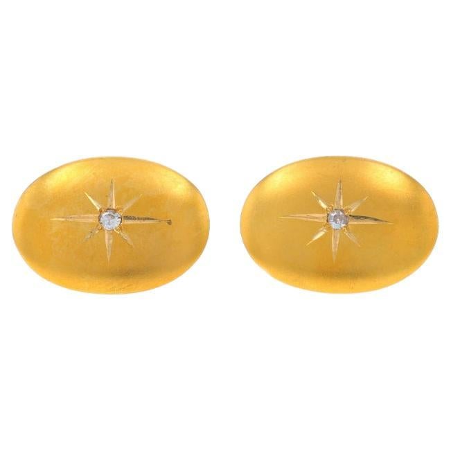 Yellow Gold Diamond Edwardian North Star Cufflinks - 14k Single Cut Oval Antique For Sale
