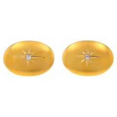 Yellow Gold Diamond Edwardian North Star Cufflinks - 14k Single Cut Oval Antique