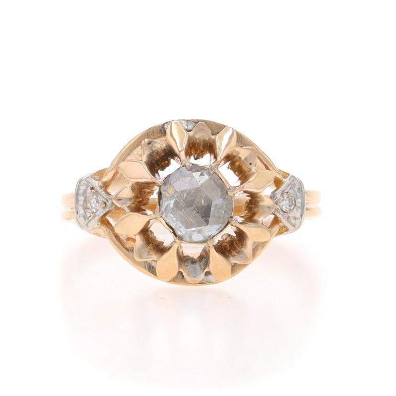 Größe: 5
Sizing-Gebühr: Up 1 1/2 Größen für $35 oder Down 1/2 eine Größe für $35

Epoche: Edwardian
Datum: 1900er - 1910er Jahre

Metallgehalt: 14k Gelbgold & 90% Platin

Informationen zu Stein

Natürlicher Diamant
Karat(e): .29ct
Schnitt: