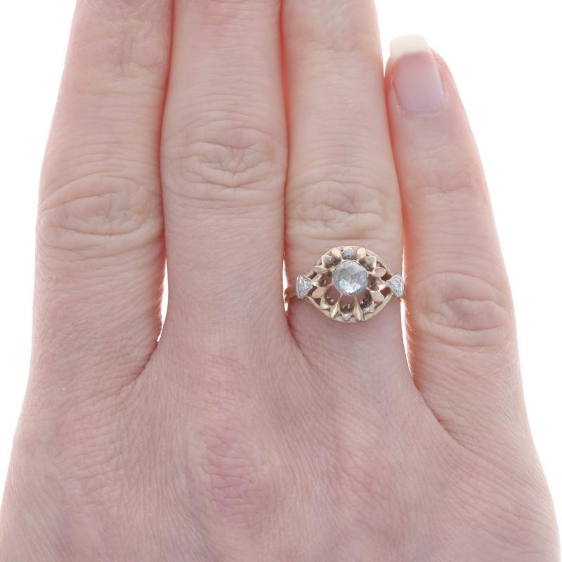 Edwardianischer Ring aus Gelbgold mit Diamanten - 14k & Platin Rose .31ctw Floral Antike (Rosenschliff) im Angebot