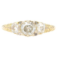 Bague édouardienne ancienne à trois pierres en or jaune 18 carats ancienne mine 1,33 carat poids total, certifiée GIA
