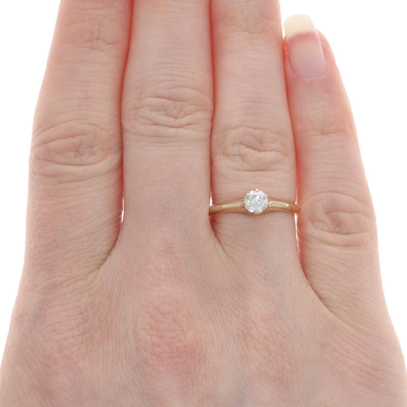 Gelbgold Diamant Edwardian Solitaire Verlobungsring - 14k Europäische .40ct (Alteuropäischer Schliff) im Angebot