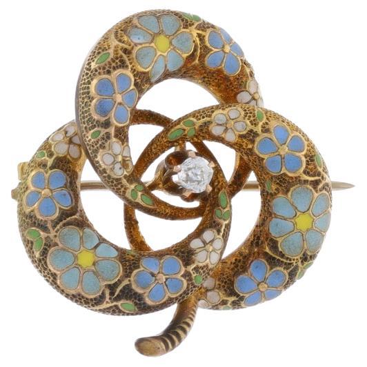 Yellow Gold Diamond Edwardian Three-Leaf Clover Knot Brooch 14k Mine Antique Pin