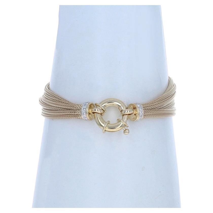 Yellow Gold Diamond Eight-Strand Foxtail Chain Bracelet 7 1/4" 14k Single .28ctw